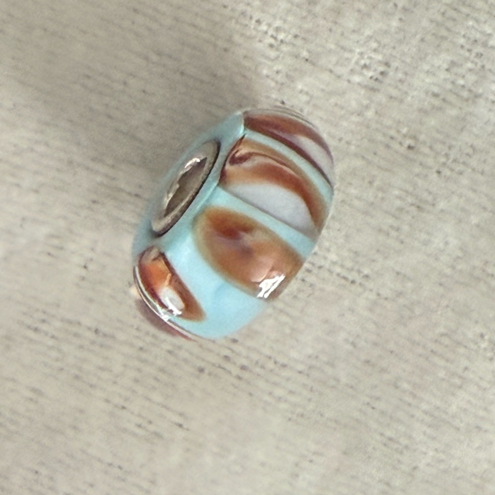 Authentic Trollbeads Sky Blue and Caramel Glass Murano Bead